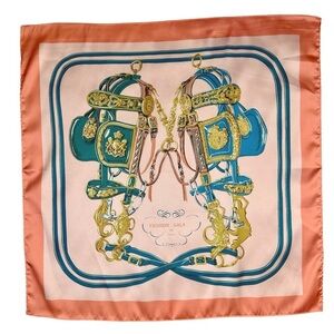 NEW Pink Coral Equestrian Saddle Design Satin Square Luxury Style Scarf